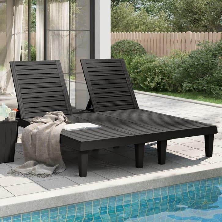 vidaXL Ligbed tweepersoons 155x138x83 cm polypropeen zwart, Tuin en Terras, Ligbedden, Nieuw, Verzenden