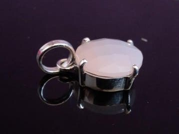 8. CT Rozenkwarts Sterling Zilveren Hanger, Handgemaakt -