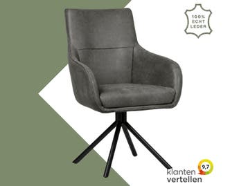 Leren draaibare eetkamerstoel Fancy - Kenia Antracite, Nieuw, Leer, Ophalen of Verzenden, 90 cm of meer