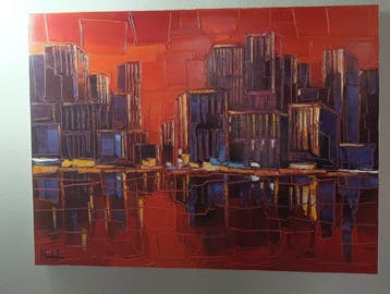 Caroline Mandrafina (XX) - Reflet dun soir, Antiquités & Art, Art | Peinture | Moderne