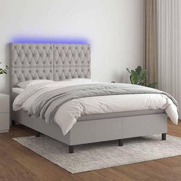 vidaXL Boxspring met matras en LED stof lichtgrijs 140x200, Verzenden