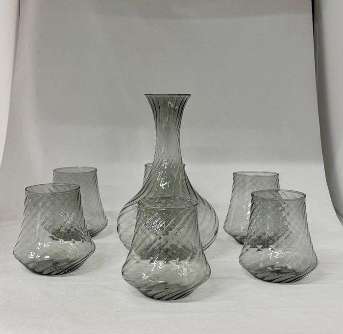 Drinkset (7) - Glas - set goti met decanter, Antiquités & Art, Antiquités | Verre & Cristal