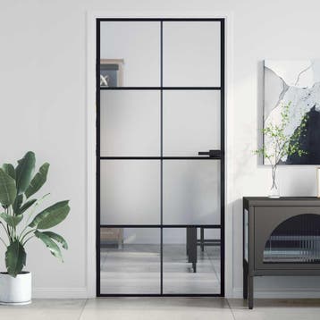 vidaXL Binnendeur smal 93x201,5 cm gehard glas en aluminium, Doe-het-zelf en Bouw, Verzenden, Nieuw