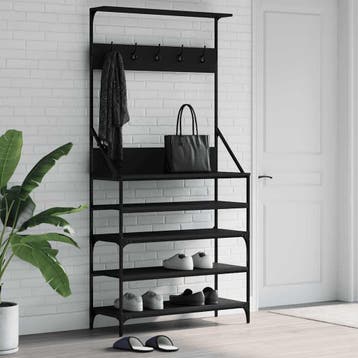 vidaXL Kledingrek met schoenenrek 90x34x184 cm zwart, Verzenden, Nieuw
