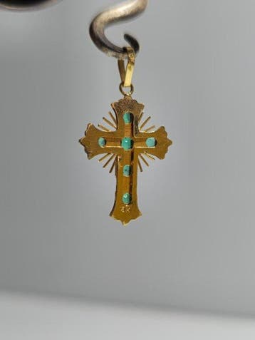 Pendentif en forme de croix - 18 carats Or jaune - Avec 6