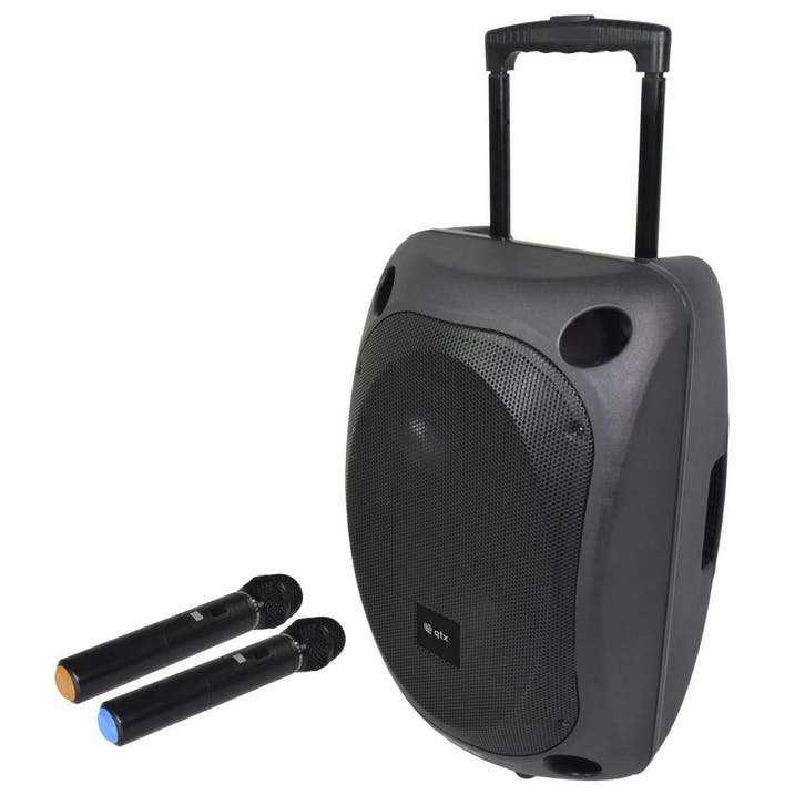 QTX QOVA 12 Draagbare Luidspreker Met 2 Microfoons USB SD BT, Musique & Instruments, Microphones