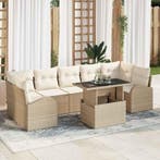 vidaXL Tuinbank Set met kussen met opslag 8 pcs Beige Poly, Verzenden, Nieuw