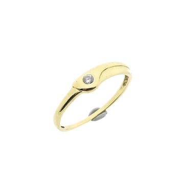 Gouden solitairring met zirconia, Handtassen en Accessoires, Ringen, Gebruikt, Ophalen of Verzenden, 17 tot 18, Met edelsteen