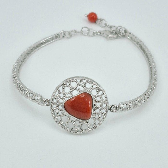 Corail rouge - Argent - Bracelet - CORALLO MEDITERRANEO, Antiek en Kunst, Curiosa en Brocante