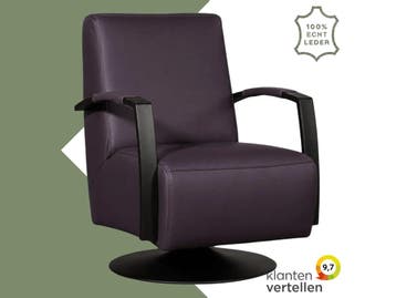 Leren draaifauteuil Mood - Toledo Aubergine (paars) -, Huis en Inrichting, Fauteuils, Nieuw, Ophalen of Verzenden, 50 tot 75 cm