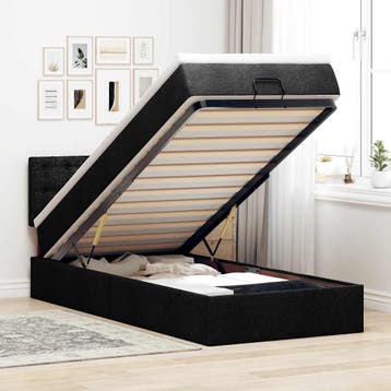 vidaXL Bed poef met matras en LEDs 80x200 cm stof zwart, Verzenden, Nieuw