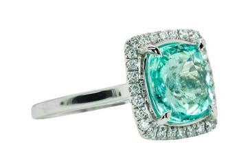 Bague - 14 carats Or blanc, Pastel bleu verdâtre (Sans, Nieuw