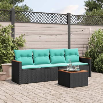 vidaXL 5-delige tuinbankset met kussens van zwart polyrotan, Verzenden