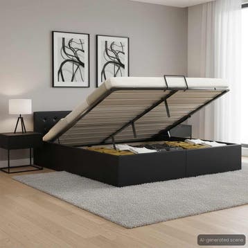 vidaXL Bedframe hydraulisch kunstleer zwart 180x200 cm, Verzenden, Nieuw