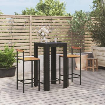vidaXL 3-delige Tuinbarset poly rattan en massief acaciahout, Tuin en Terras, Verzenden, Nieuw