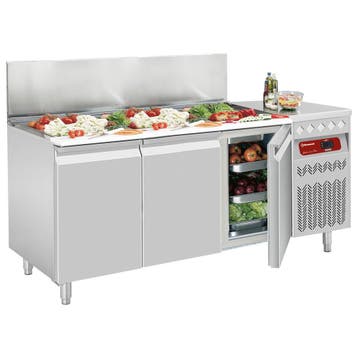 Geventileerde koeltafel met 3 deuren GN1/1, 405 Lit. gekoeld, Verzenden