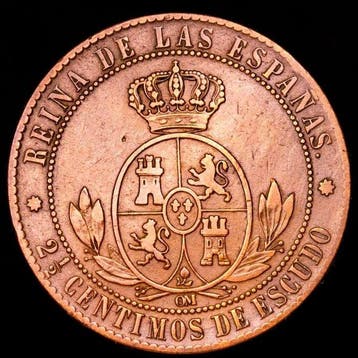 Spanje. Isabel II. 2 1/2 céntimos Barcelona. (OM) - 1867.