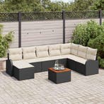 vidaXL Tuinbank Set met kussen 9 pcs Zwart poly rattan, Verzenden