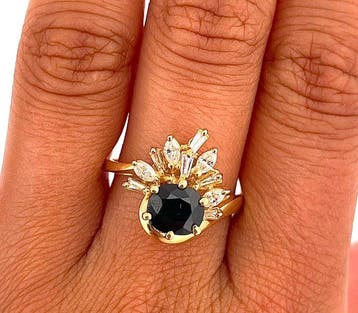 Bague - 18 carats Or jaune Saphir - Diamant