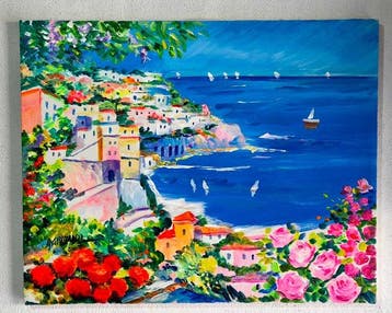 Alfredo Grimaldi (1950) - La costa in fiore, Antiek en Kunst