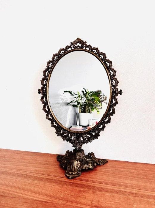 Miroir de table - Laiton - Miroir de table bronze, Antiquités & Art, Curiosités & Brocante