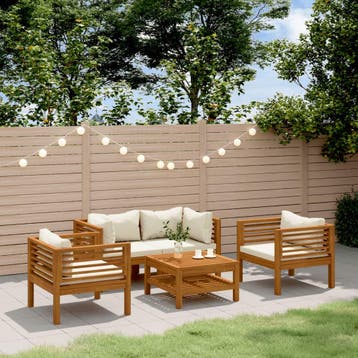 vidaXL 5-delige Loungeset met crèmekleurige kussens massief, Verzenden, Nieuw, Loungeset