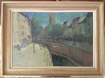 Jan Schipper (1899-1961) - Expressionistisch stadsgezicht, Antiek en Kunst