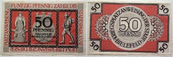 50 Pfennig 1 3 1918 Stadtsparkasse Bielefeld, Verzenden