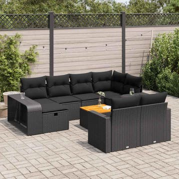 vidaXL 11-delige Loungeset met kussens poly rattan zwart, Verzenden, Loungeset