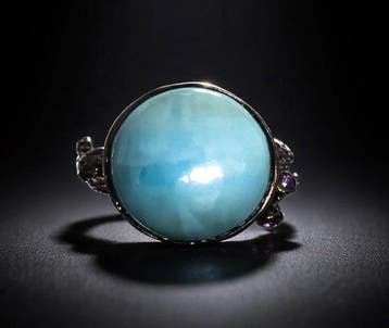 925 zilver zwart gerhodineerd - Larimar - Amethist - Ring