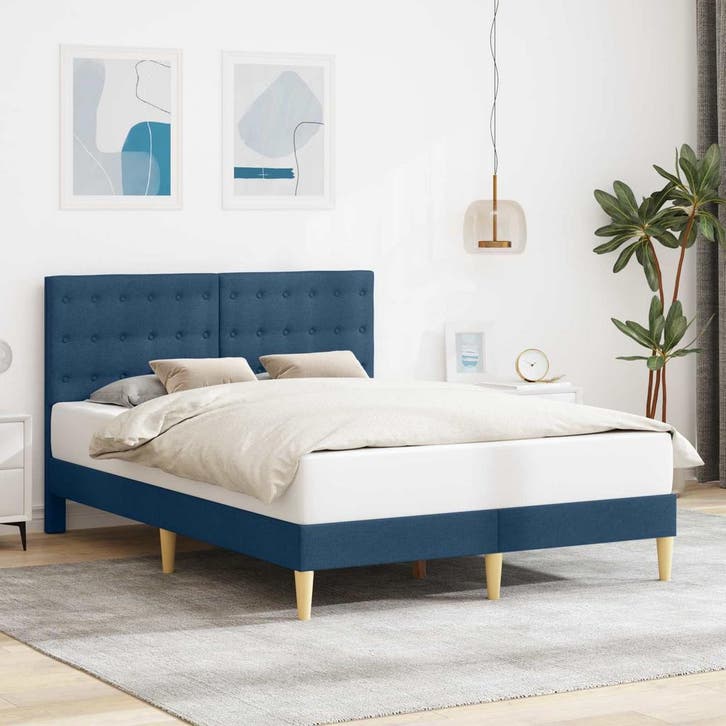 vidaXL Bedframe met hoofdeinde Blauw 140 x 200 cm Stof, Huis en Inrichting, Slaapkamer | Bedden, Nieuw, Verzenden