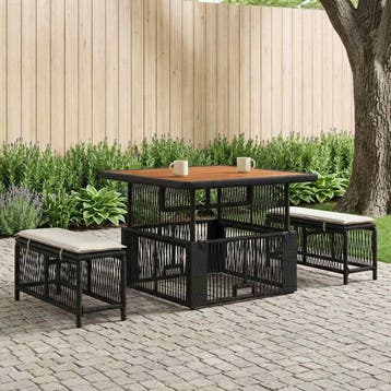 vidaXL Tuin Eettafel Set 3 st Beige en Crème poly rattan, Verzenden