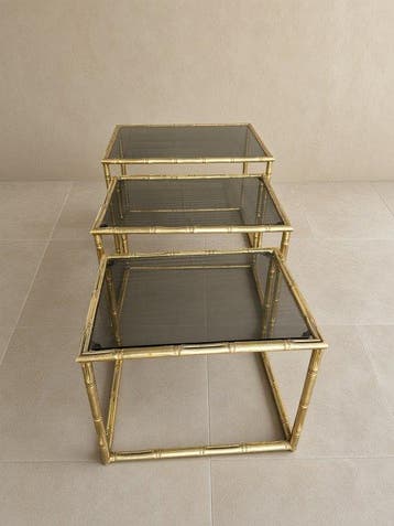 Tafel (3) - Set van 3 Franse Hollywood Regency-stijl messing, Huis en Inrichting, Nieuw