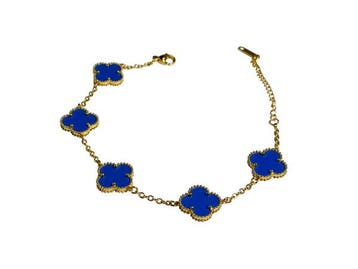 Veiling - Uniek 18k GP | Alhambra Style Bracelet | Blue Agat, Bijoux, Sacs & Beauté