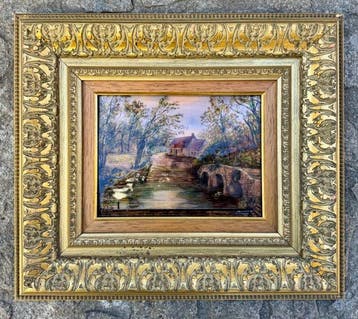 Limoges. Meester emailleur 1950. Landschap bij de brug -