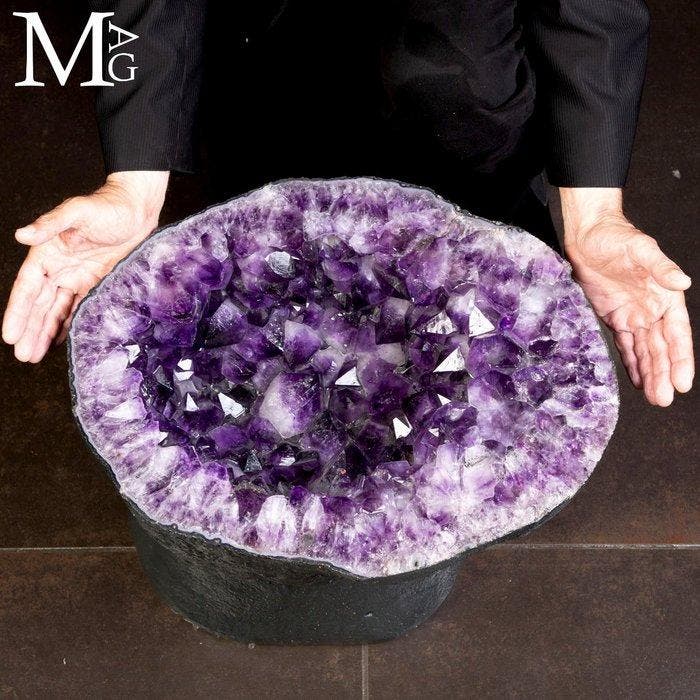 Grote, van hoge kwaliteit, dieppaarse amethistgeode-sectie, Verzamelen, Mineralen en Fossielen