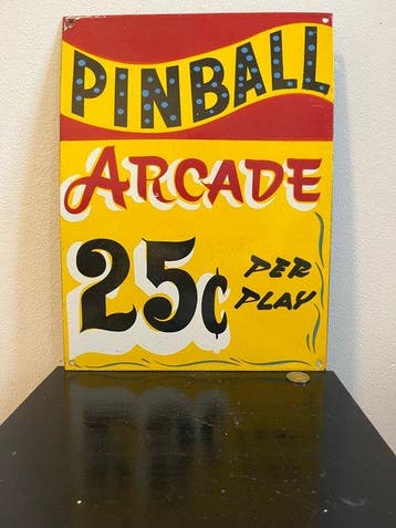 Panneau publicitaire vintage de flipper à 25¢ – Arcade rétro
