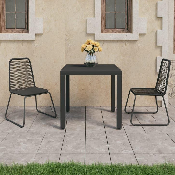 vidaXL 3-delige Tuinset PVC-rattan zwart, Tuin en Terras, Tuinsets en Loungesets, Tuinset, Nieuw, Verzenden