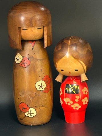 2 Japanse creatieve Kokeshi-poppen – Toshiharu Osage en, Antiek en Kunst
