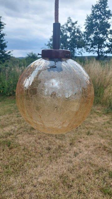 Plafondlamp - Messing - Crackleglas amberkleurig