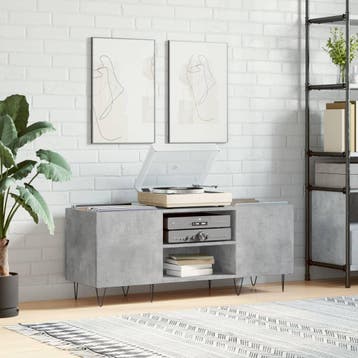 vidaXL Platenkast 121x38x48 cm bewerkt hout betongrijs, Huis en Inrichting, Woonaccessoires | Cd- en Dvd-rekken, Verzenden, Nieuw