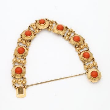 Armband - 14 karaat Geel goud - Bloedkoraal, Nieuw