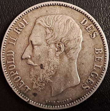 Belgique. Léopold II. 5 Francs 1867 Position A, 7 Large et F