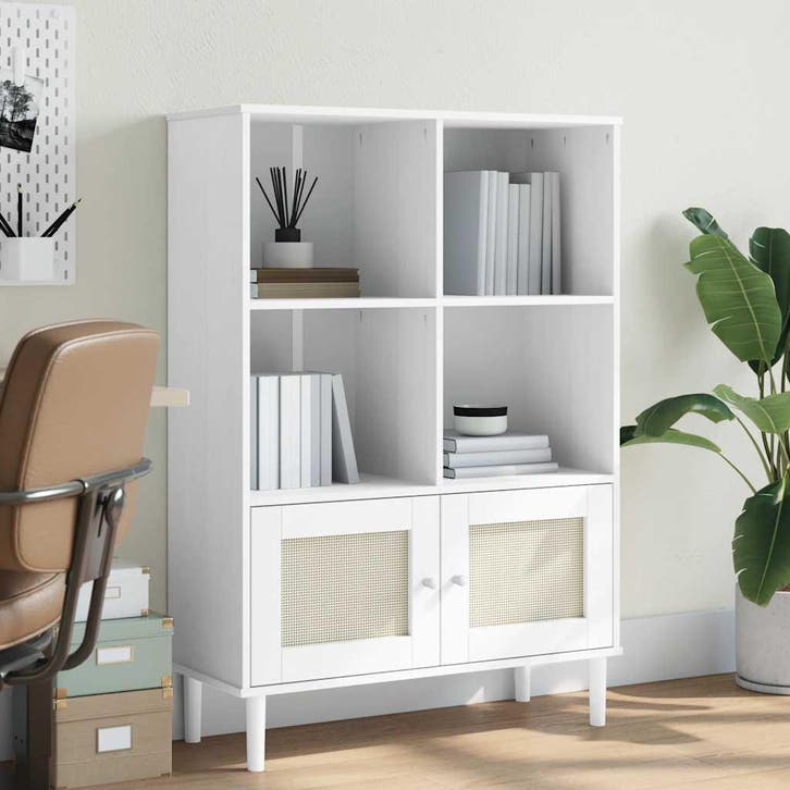 vidaXL Boekenkast SENJA rattan-look 90x35x130 cm grenenhout, Huis en Inrichting, Kasten | Boekenkasten, Nieuw, Verzenden