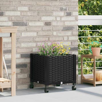 vidaXL Tuin planter met wielen Zwart 40 x 40 x 44 cm PP, Verzenden, Nieuw
