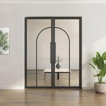 Dubbele stalen taatsdeur Zwart 2 Vlaks rond Helder glas*, Overige typen