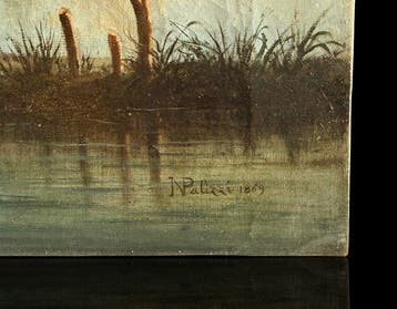 Nicola Palizzi (1820-1870) - Veduta fluviale con salici