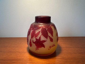 Emile Gallé - Vase - Verre - Vase aux fuschias, Antiquités & Art