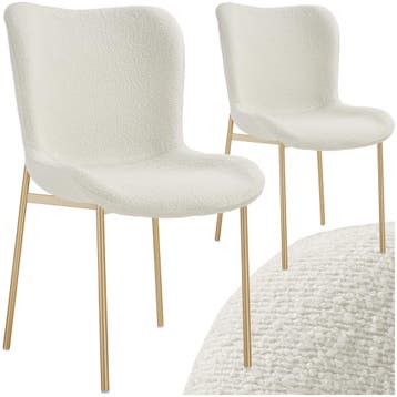 Gestoffeerde stoel Tessa - Bouclé wit/goud, Set van 2, Verzenden
