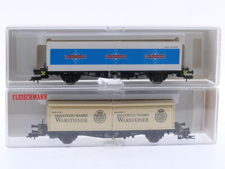 Schaal H0 Fleischmann 5240 K en 92 5232 K set van 2 conta..., Hobby en Vrije tijd, Modeltreinen | H0, Gelijkstroom, Analoog, Zo goed als nieuw